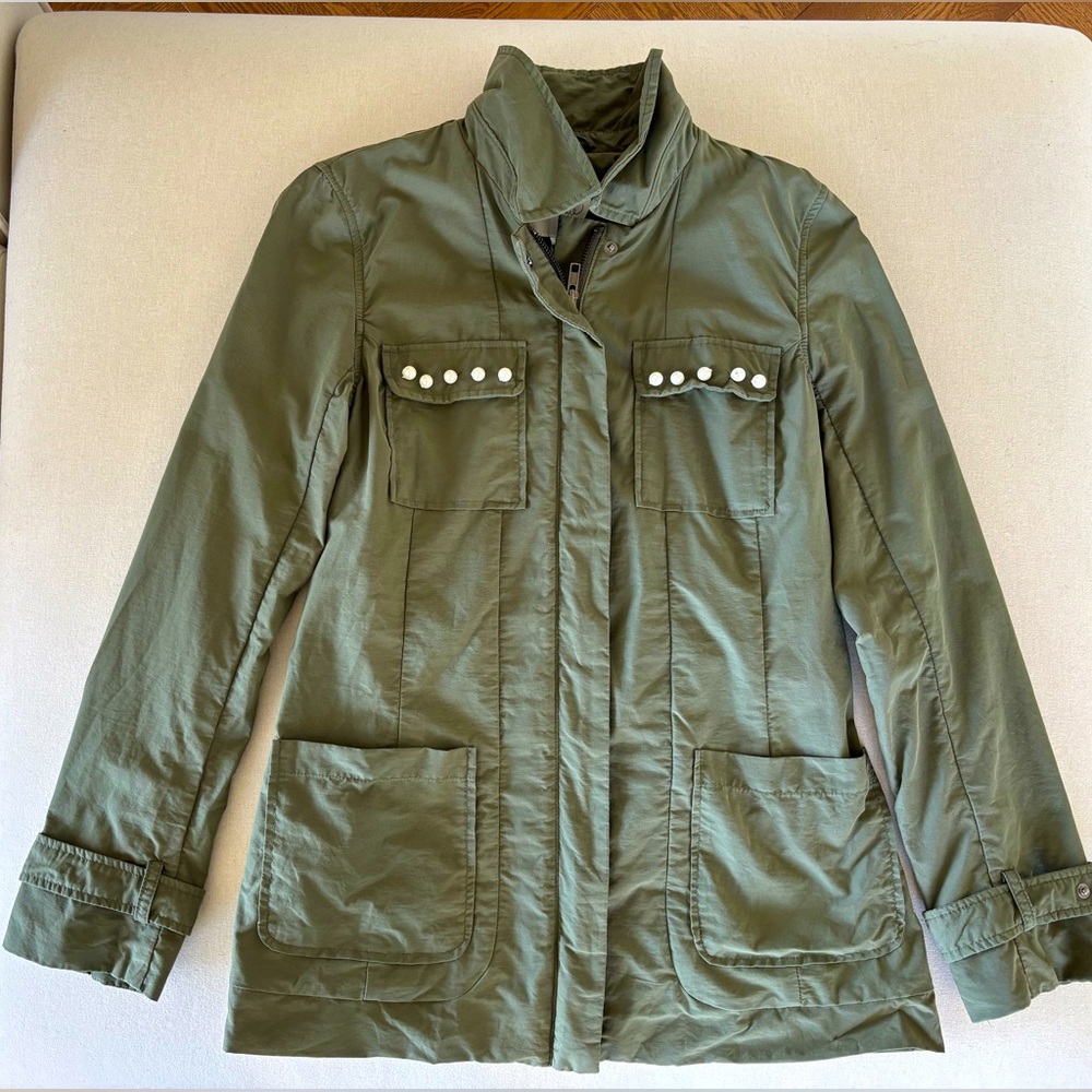 Joie military style jacket khaki green pearls S small